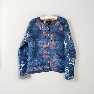 Young Threads Blue Patchwork Print Cotton Quilted Jacket Unisex Party Wear